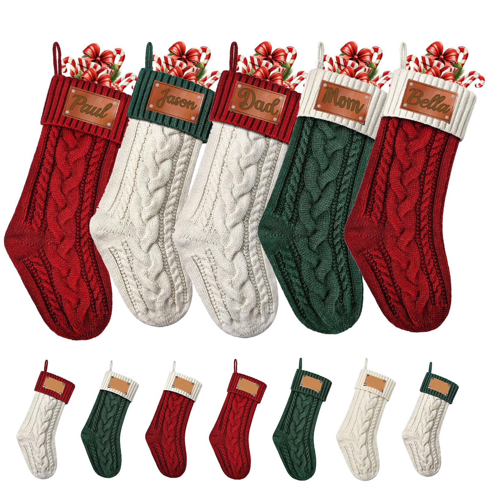 FwSYouMAI Christmas Stockings Personalised 18" Custom Christmas Stockings Customised Xmas Stocking with Name Family Ornament for Xmas Holiday Decoration, Set of 8