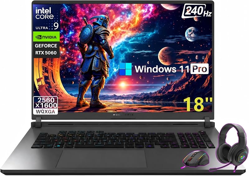ROG Strix G18 Gaming Laptop, 18” 2.5K 240Hz Nebula Display, Intel Core Ultra 9 275HX, GeForce RTX 5060, 32 GB DDR5-5600, 1 TB SSD, Wi-Fi 7, Windows 11 Pro, RGB Backlit KB, ROG Cooling, Gaming PC