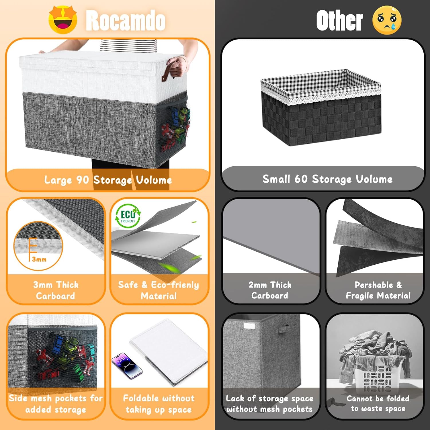 Large Toy Storage Box with Lid Divider, Sturdy Collapsible Toys Organizer Bins Chests Baskets for Kids Boys Girls, Nursery, Bedroom, Living Room, Playroom, Closet, 25"x13"x16"