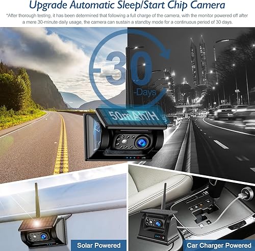 Miniatura 5 de Vekooto Cámara de respaldo inalámbrica solar magnética, cámara de encendido y apagado automático, monitor de 5 pulgadas, cámara de visión trasera HD