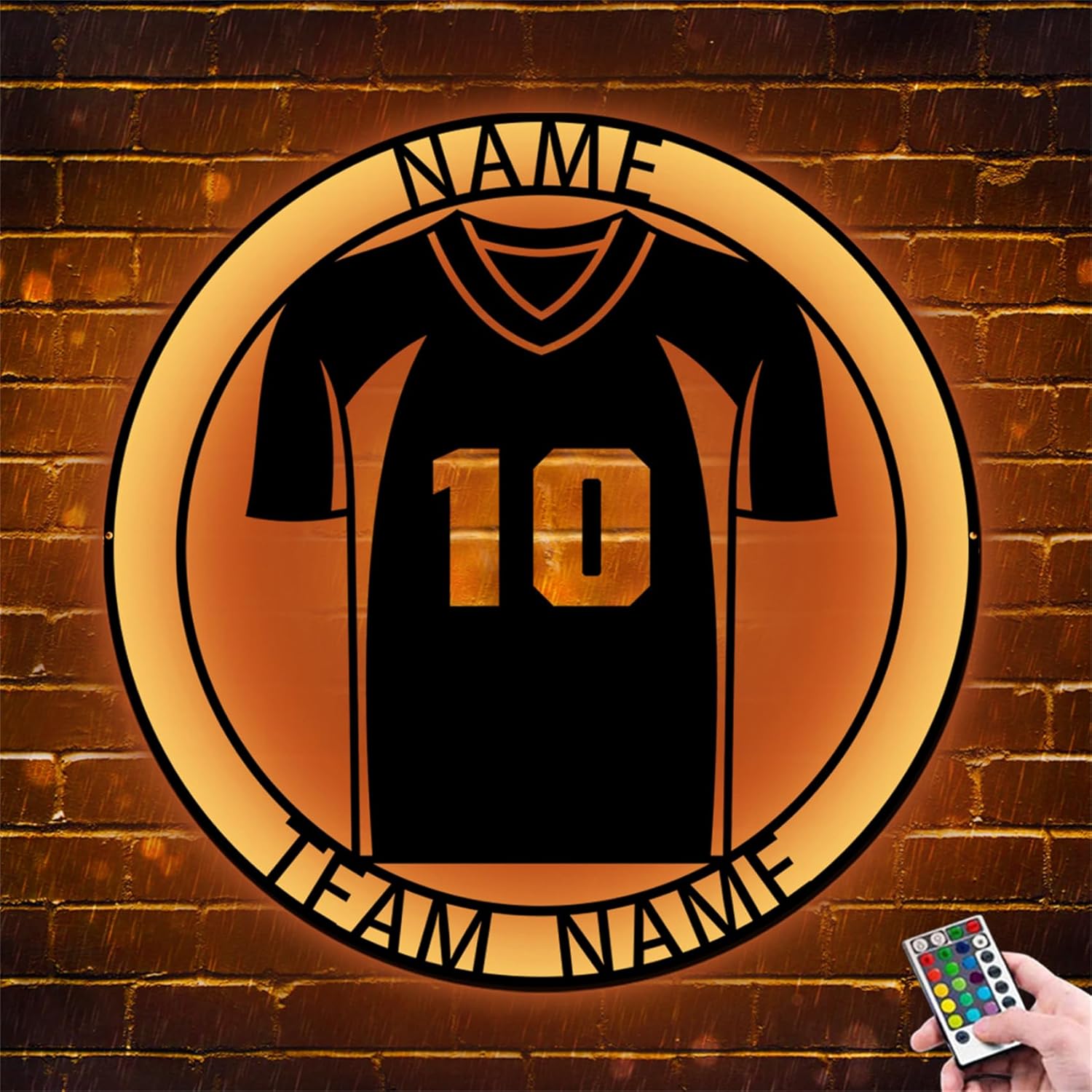 Personalized Soccer Jersey Metal Sign with Led Light Custom Soccer Lamp Soccer Wall Decor Sign 16 Colors Changing with Remote Control Sport Jersey Gift for Christmas Birthday