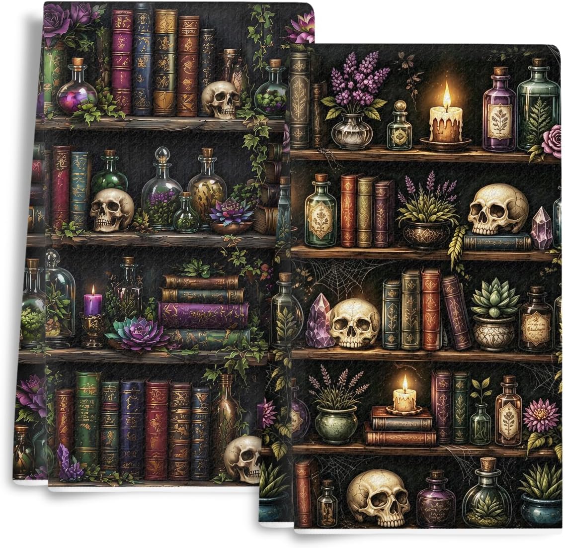 2 Pack Gothic Skull Kitchen Towels, Soft Absorbent Dish Towels for Kitchen