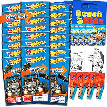 Hot Wheels Mini Party Favors Set for Kids - Bundle with 24 Mini Grab n Go Play Packs with Coloring Pages, Stickers, More Hot Wheels Birthday Party Supplies
