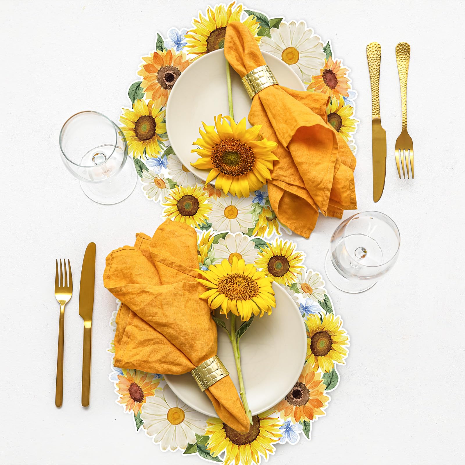JarThenaAMCS 50 hojas de manteles individuales de papel de girasol, acuarela, flores amarillas, manteles individuales florales para suministros de fiesta de primavera y verano