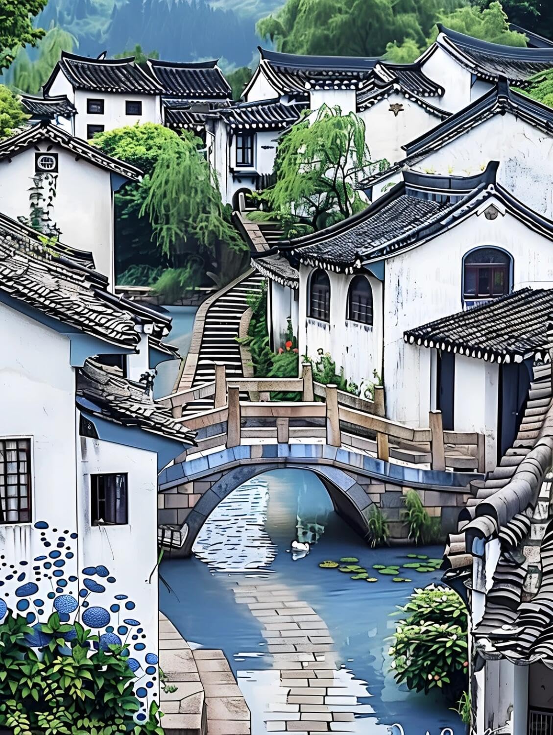 Rqwybcaxn Bead Embroidery Kits Retro Architecture 40x50cm