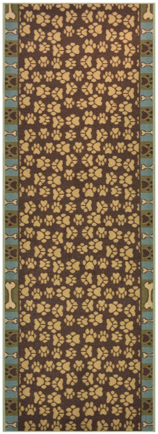 RugStylesOnline Custom Runner Pet Paw Roll Runner Brown Teal Blue 26 Inch Wide x Your Length Size Choice Slip Skid Resistant Rubber Back (Brown, 8 ft x 26 in)