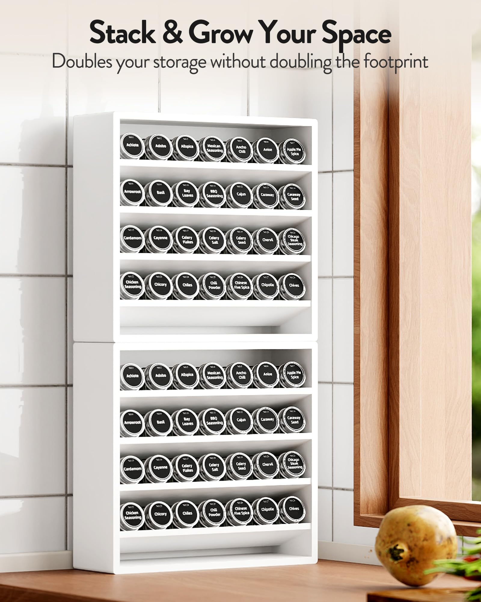 Orimade Étagère à épices à 4 niveaux pour armoire, étagère autoportante en bambou pour comptoir, placard, garde-manger, cuisine, 33,5 x 10,5 x 31 cm (pots à épices non inclus), blanc