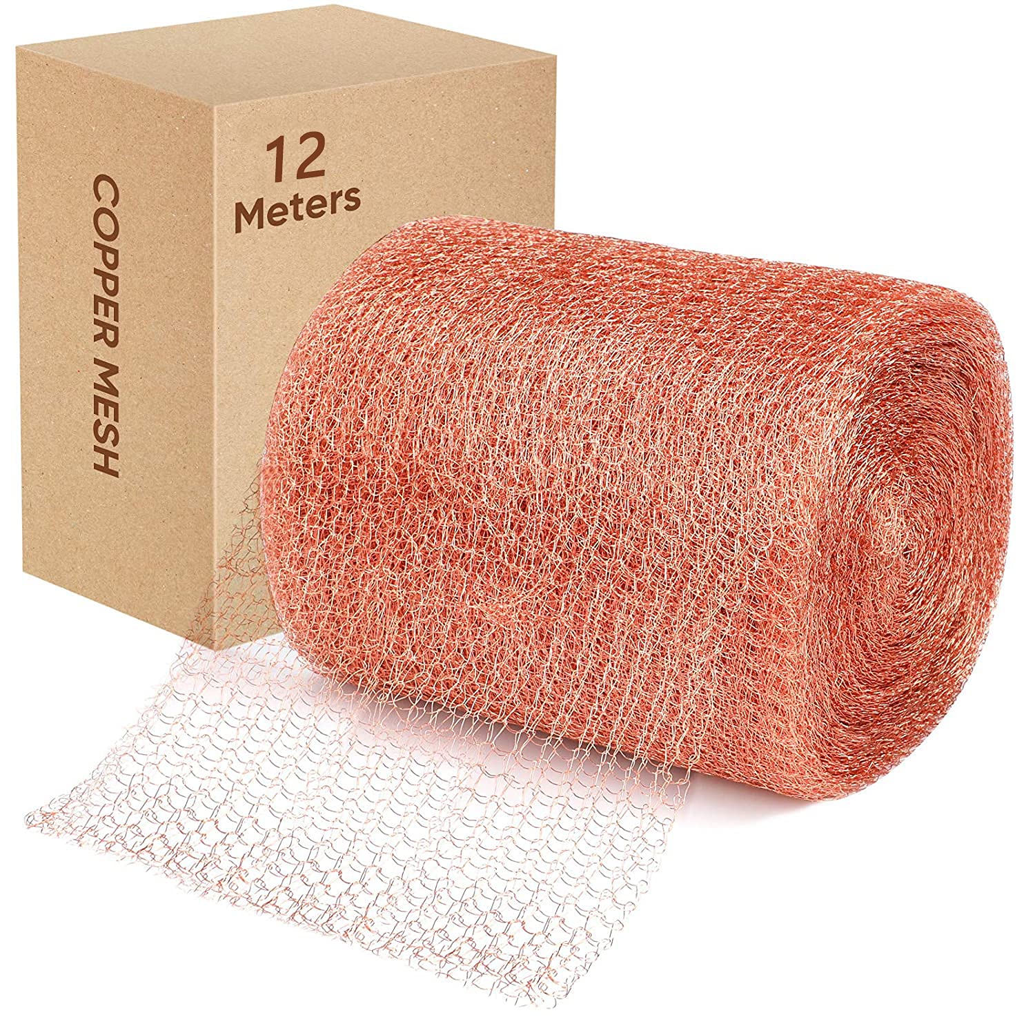 Pomarks125mmX12m Copper Mesh.100% Pure Copper Mesh Roll Knit Copper Mesh,Gap Blocker for Building Hole,Protect Saplings&Seeds,Barbecue Grill Clean,Fill Fabric DIY. (12M)