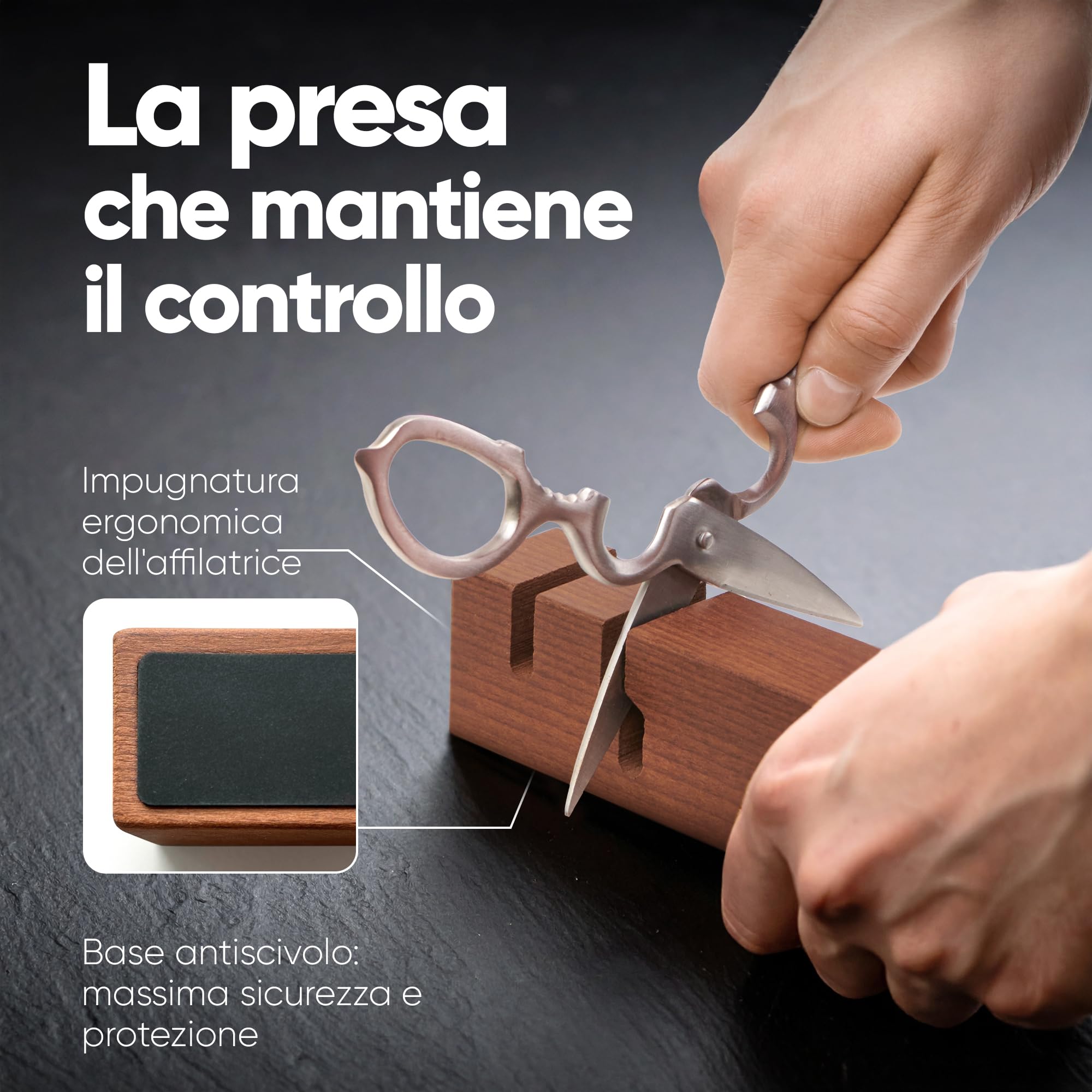 Matsato Affilacoltelli Professionale 2 in 1 - Affila Coltelli Manuale per Coltelli da Cucina e Forbici - Design in Legno di Faggio con Aste in Ceramica