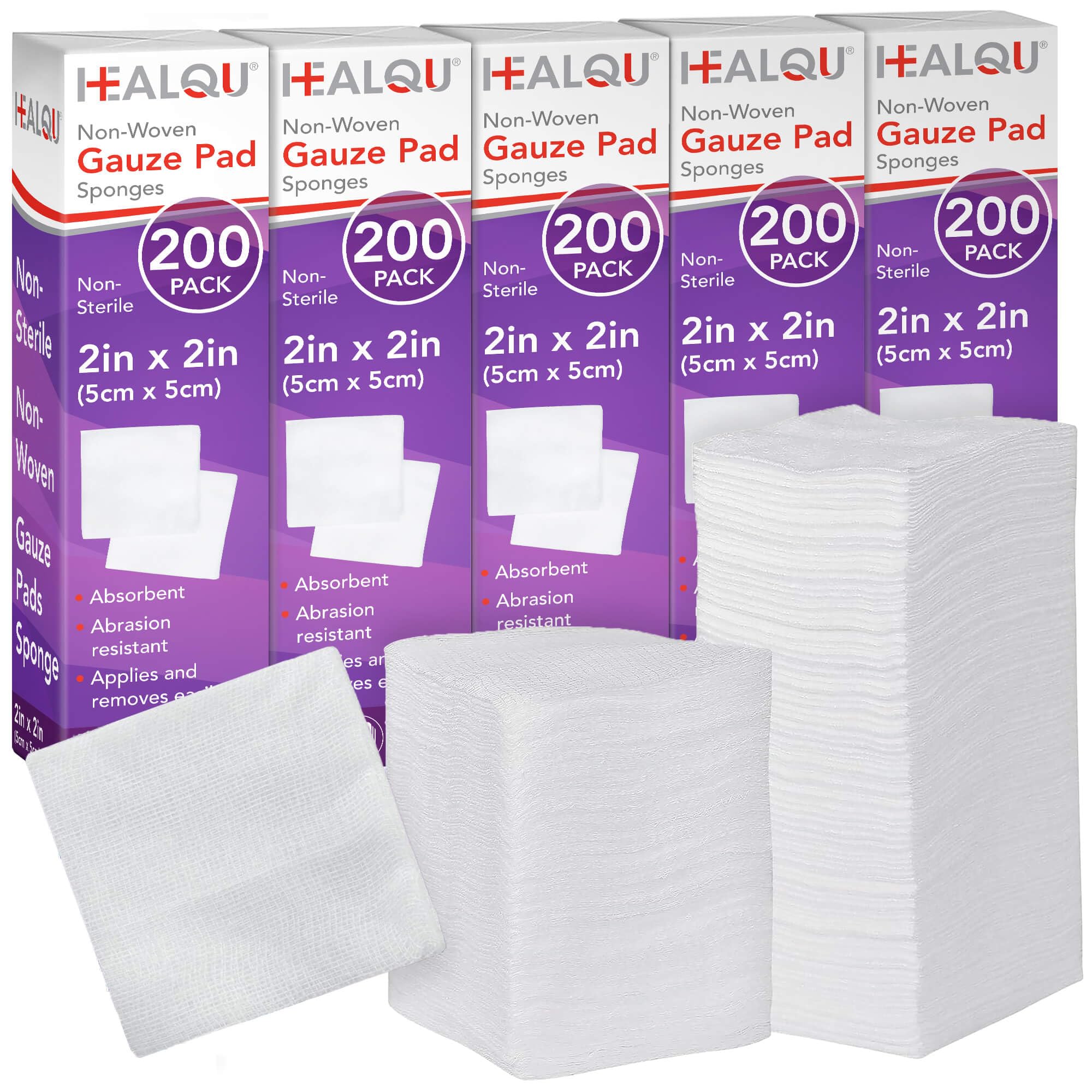 HEALQU 1000 Gauze Pads 2 x 2 Inch - Soft Non-Woven 4-Ply Gauze Pads for Tooth Extractions, and Dental Procedures - Non-Sterile Square Gauze Sponges for First Aid, Surgical, & Wound Dressing (5 Packs