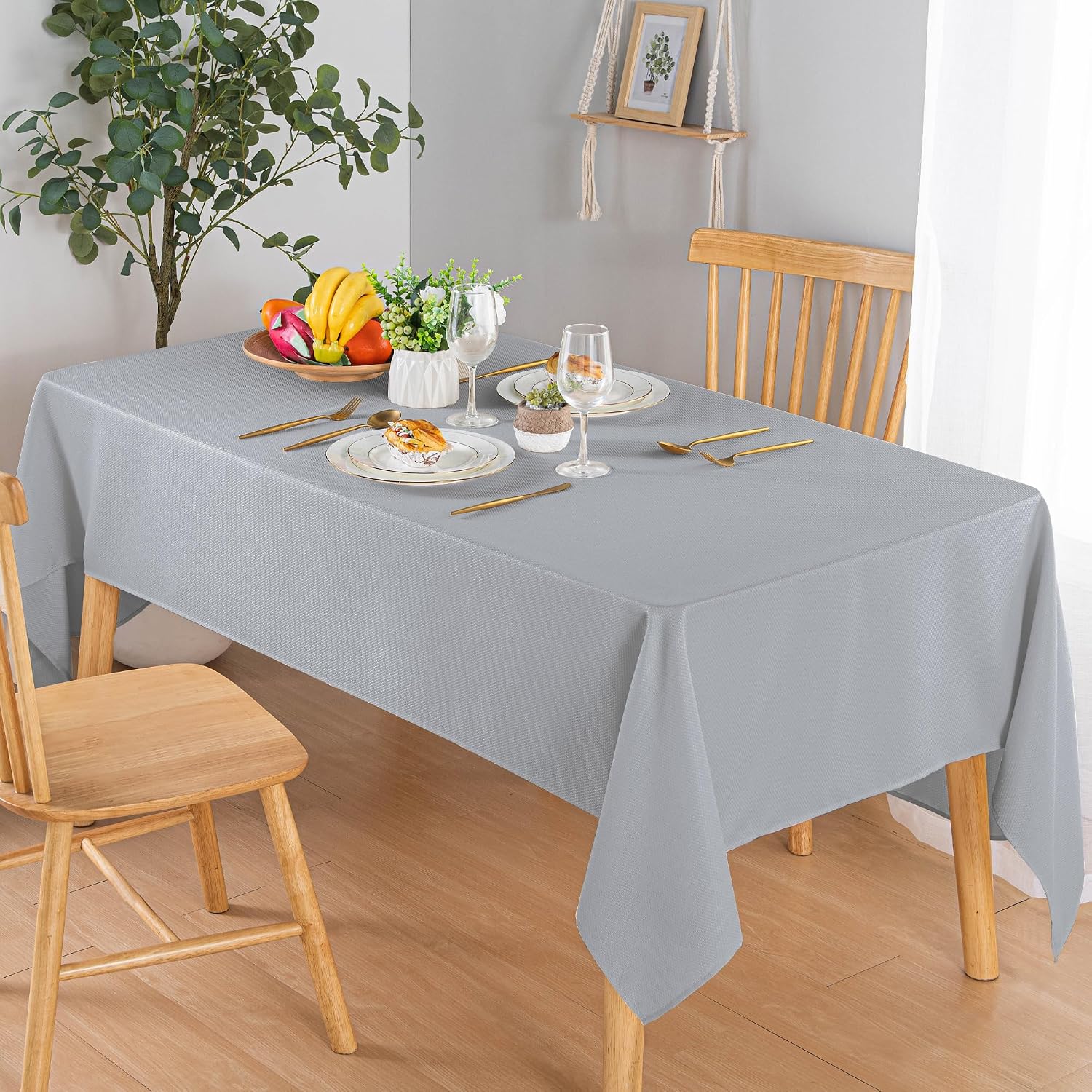 Hiasan Jacquard Textured Rectangle Tablecloth 60x120 Inch, Silver Grey image 5