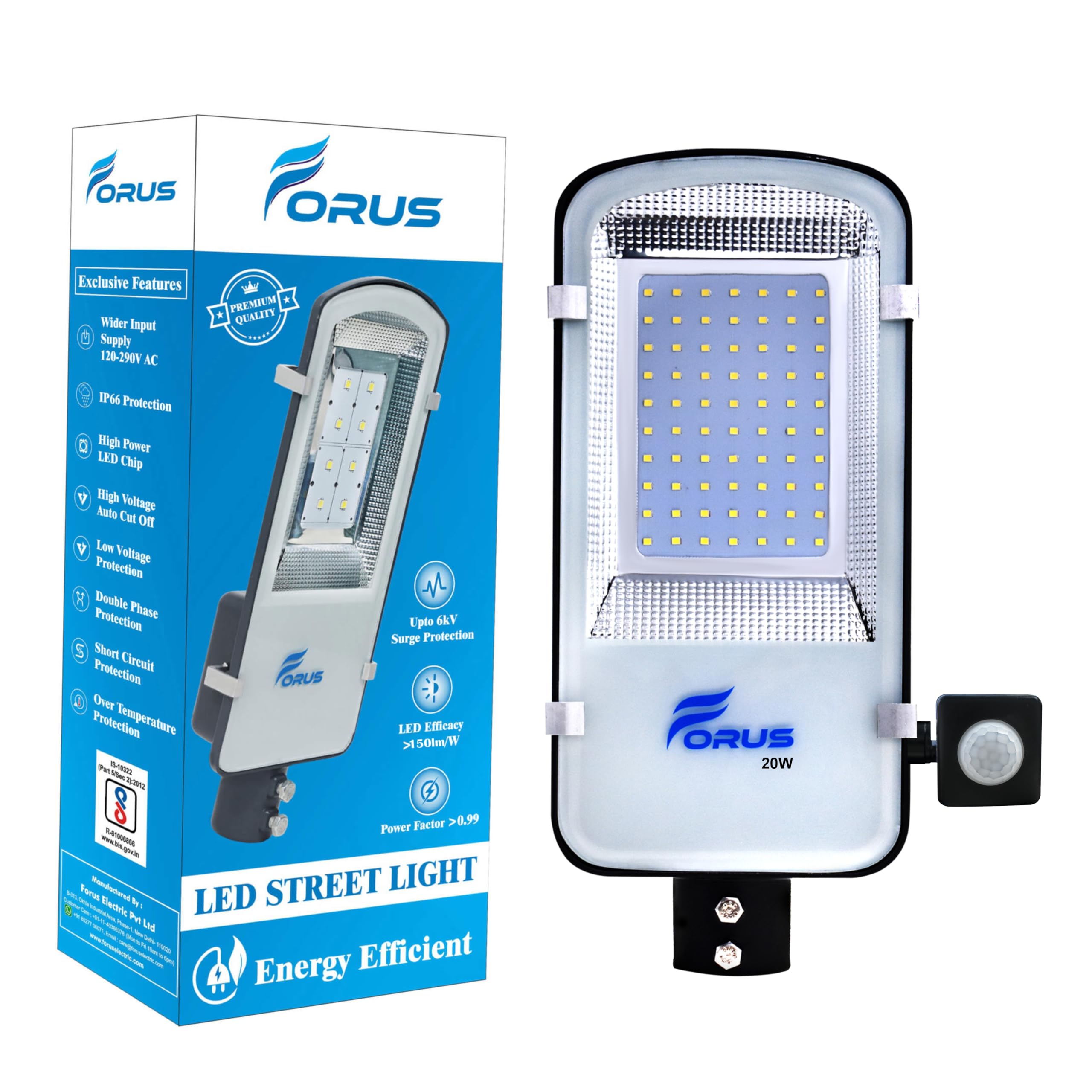 Forus 20W LED Street Light with Motion Sensor - Auto On/Off, Day-Night, 15ft Detection Waterproof Outdoor 20 Watt Lamp for Road, Parking Lot, Industrial Area, Aluminium 5-Year Warranty Cool White -1PC-image-41