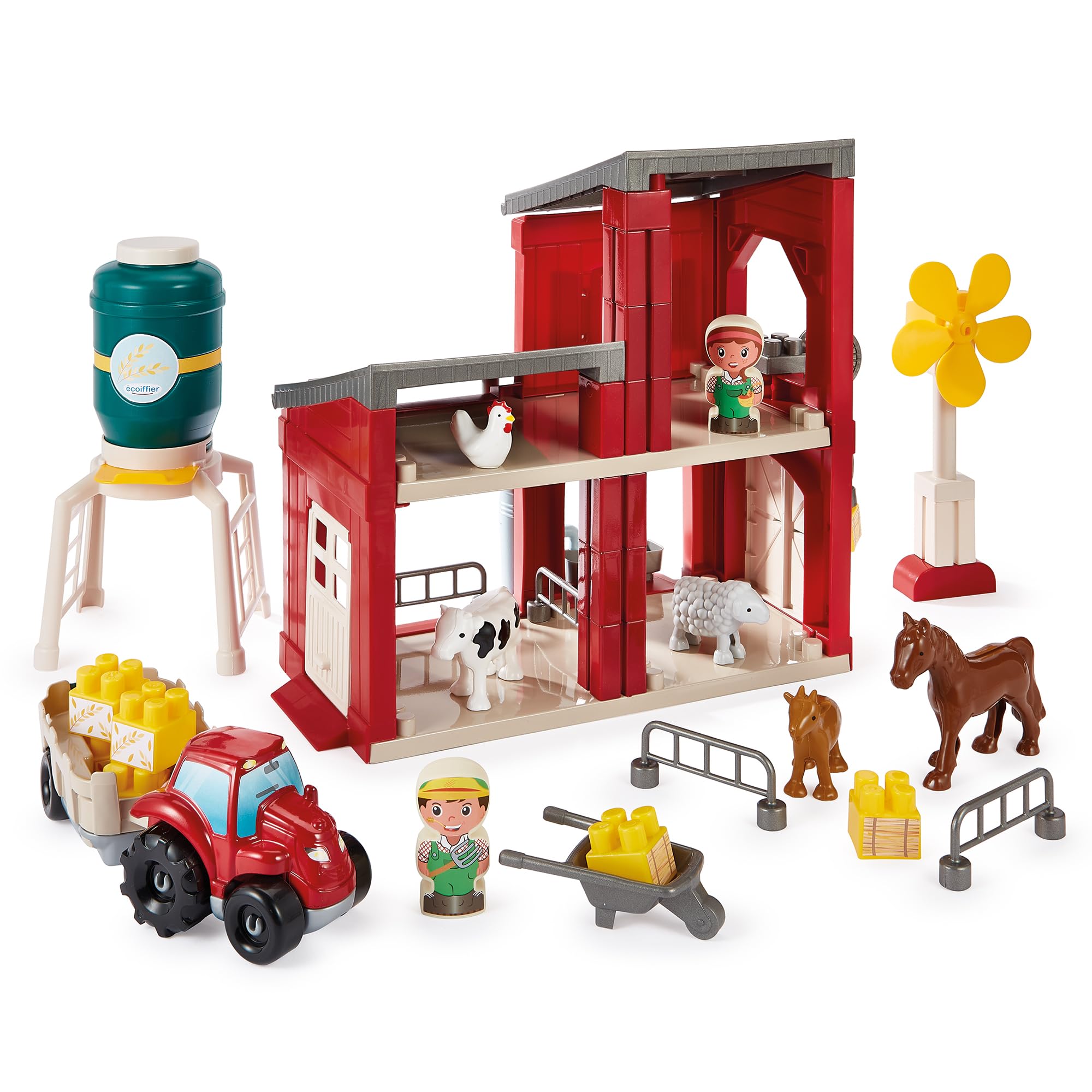 Ecoiffier Abrick Granja ecológica, Juego de construcción con Animales, Tractor, silo y Accesorios, con Paneles solares y aerogenerador, Juguete Educativo Desde 18 Meses (7900002979)