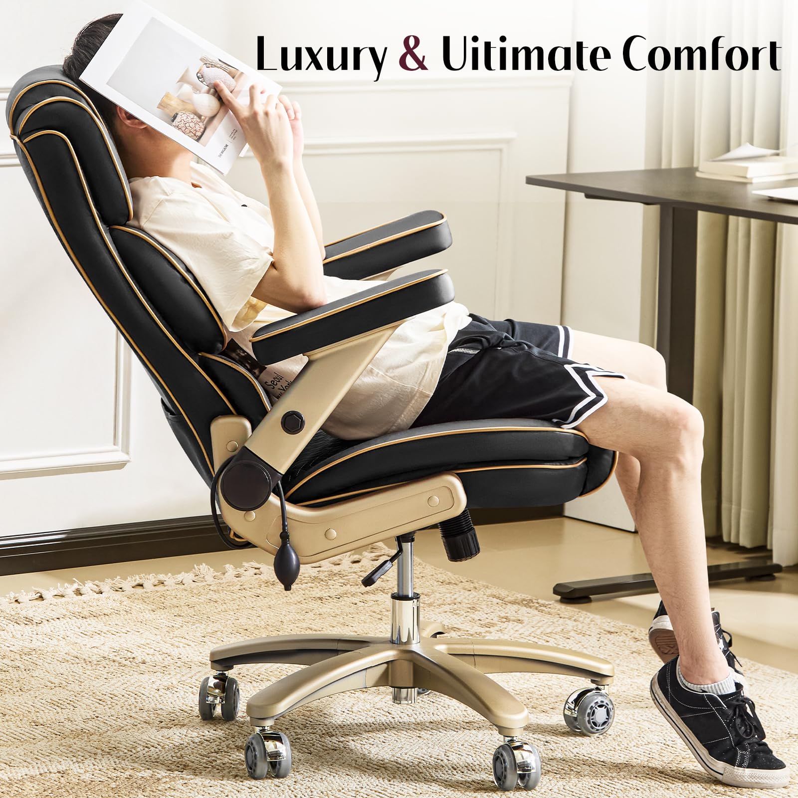 Big and Tall Office Chair 500lbs Heavy Duty Leather Chair with 5D Armrests Comfortable Seat High Back Executive — view 7