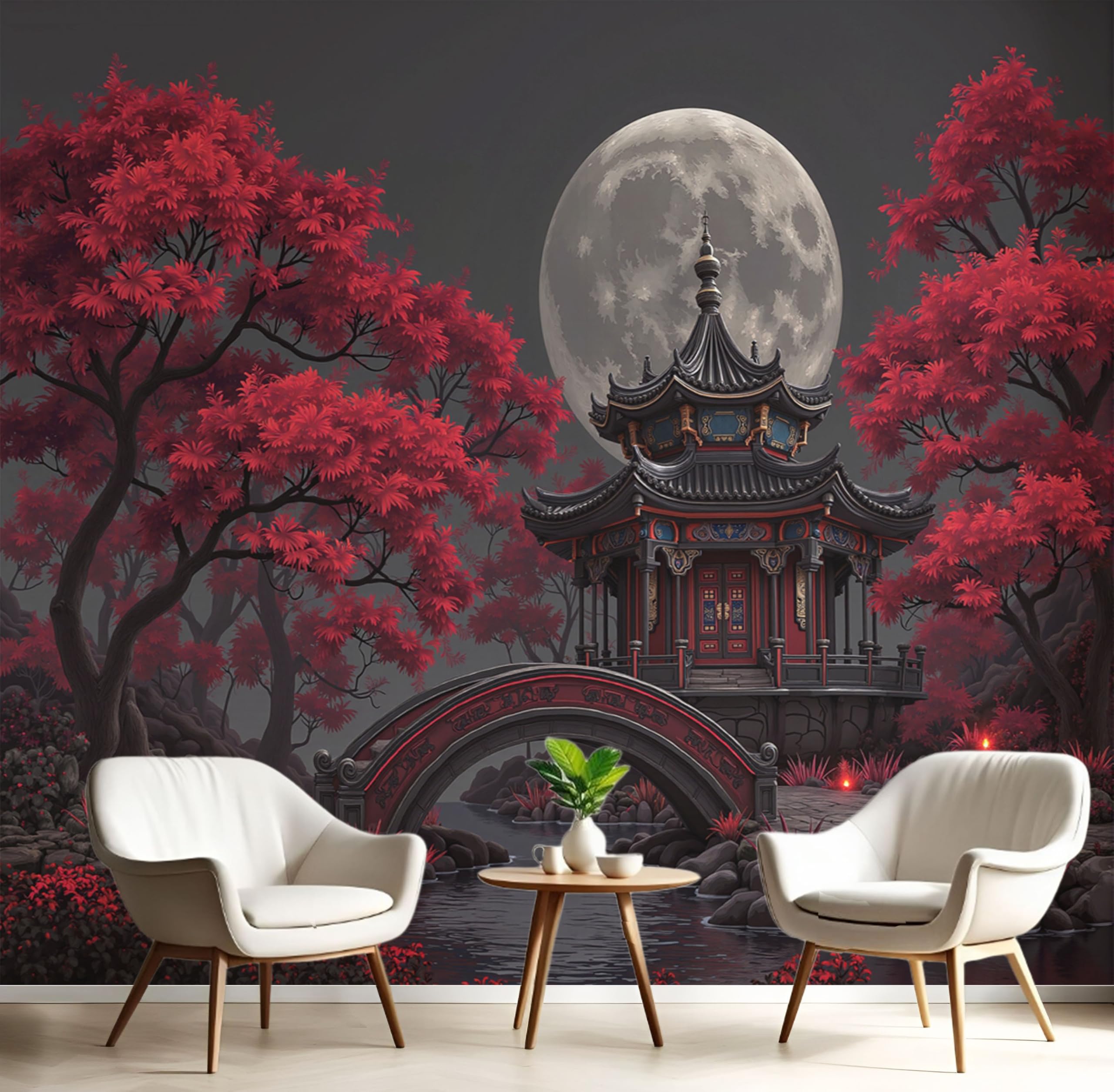 Papier Peint Panoramique 3D Pleine Lune Japonaise 250X175Cm pour Salon