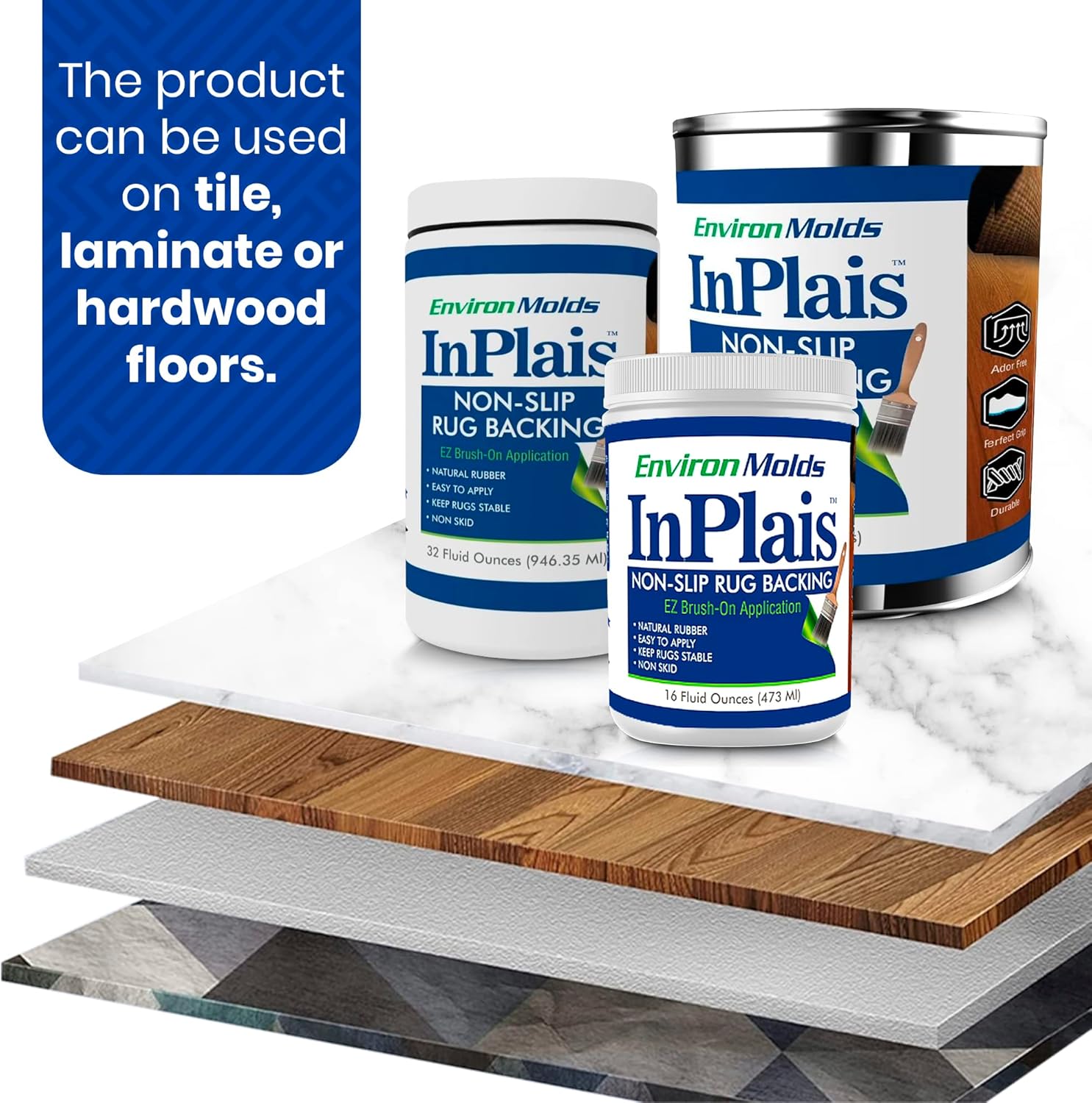 ENVIRONMOLDS InPlais Non-Slip Area Rug Backing (32 oz) - Fabric & Floor Safe Latex Layer for Kitchen, Bathroom, Hallways | Enhances Rug Durability & Safety