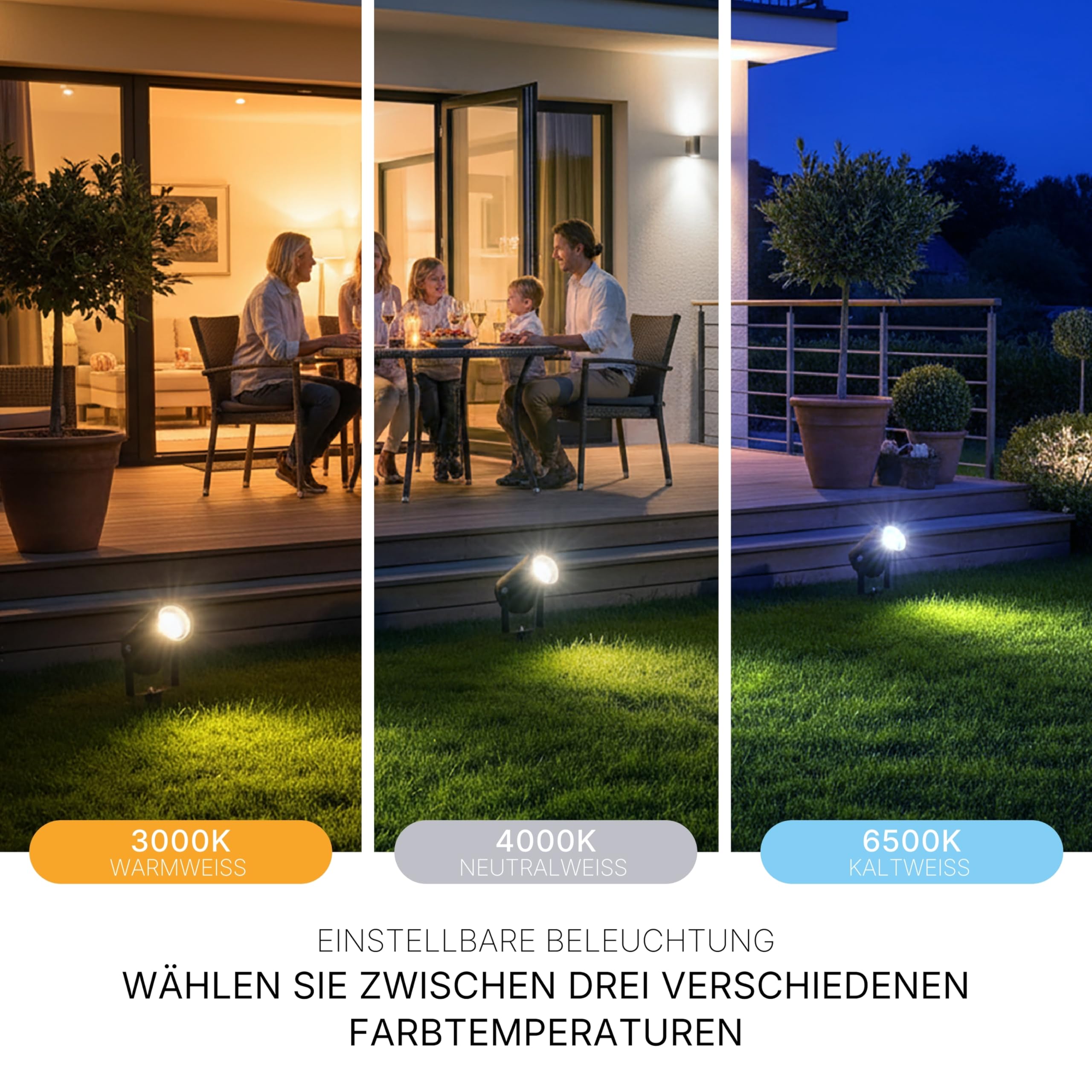 LED Gartenstrahler 2er Set 230V IP65 CCT 3000K-6500K 7W 595lm Schwarz