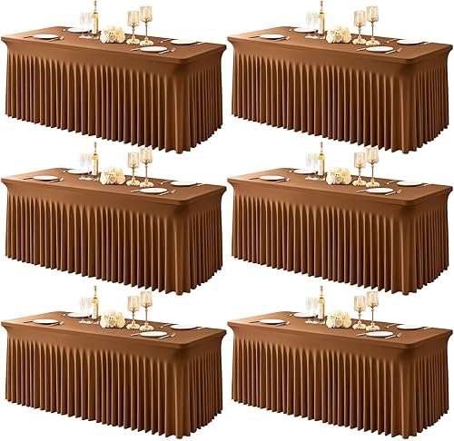 Vista 206 de Paquete de 6 manteles negros para mesas rectangulares de 6 pies, fundas de mesa de elastano elásticas resistentes a las arrugas con falda