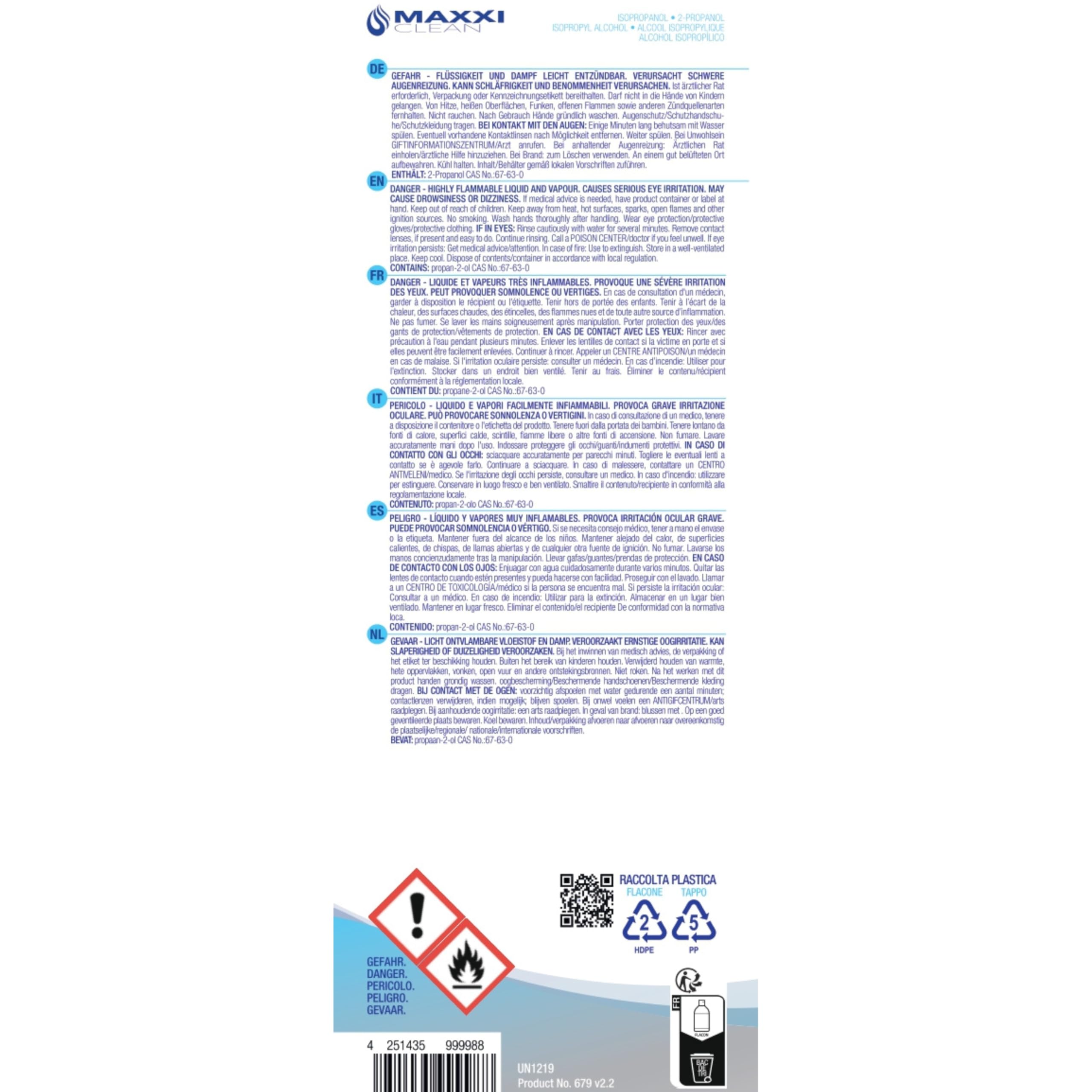 Maxxi Clean | 12x 750 ml reines Isopropanol (99,9%) Reinigungsalkohol | Fettlöser & Lösungsmittel | rückstandsfrei anwendbar zur Reinigung von elekt. Bauteilen, Schallplatten, Druckköpfen und mehr