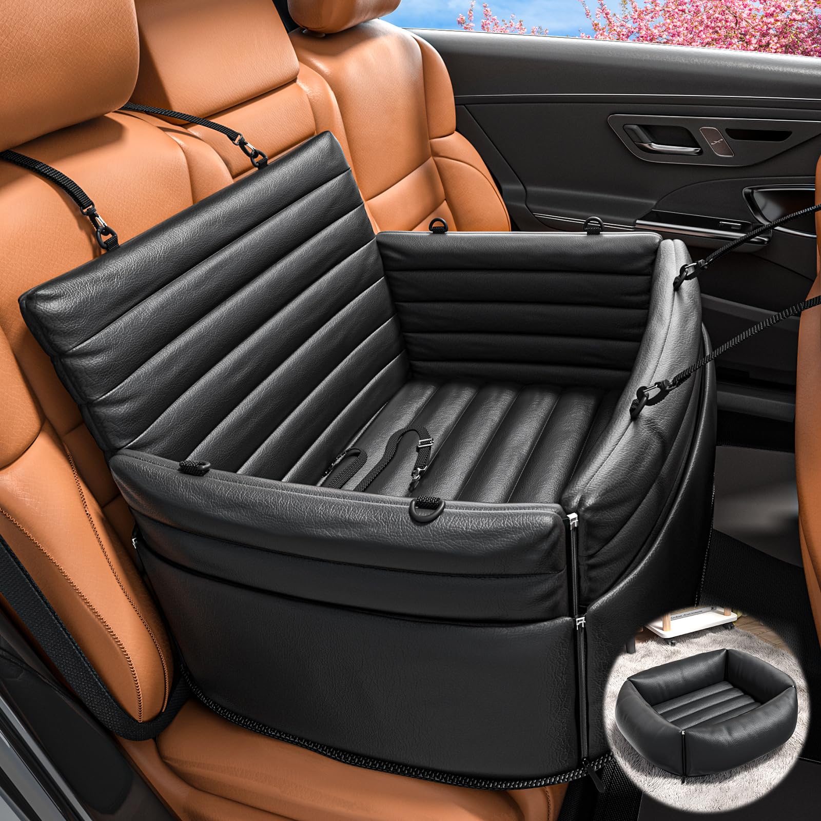 EAFTRA Dog Car Seat for Large Sized Dogs, 2-in-1 Dog Booster Car Seat for Back Seat and Home Use, 100% Waterproof, PU Leather, Non-Slip Hard Base, Scratch-Proof, Fits Pets Up to 80 lbs