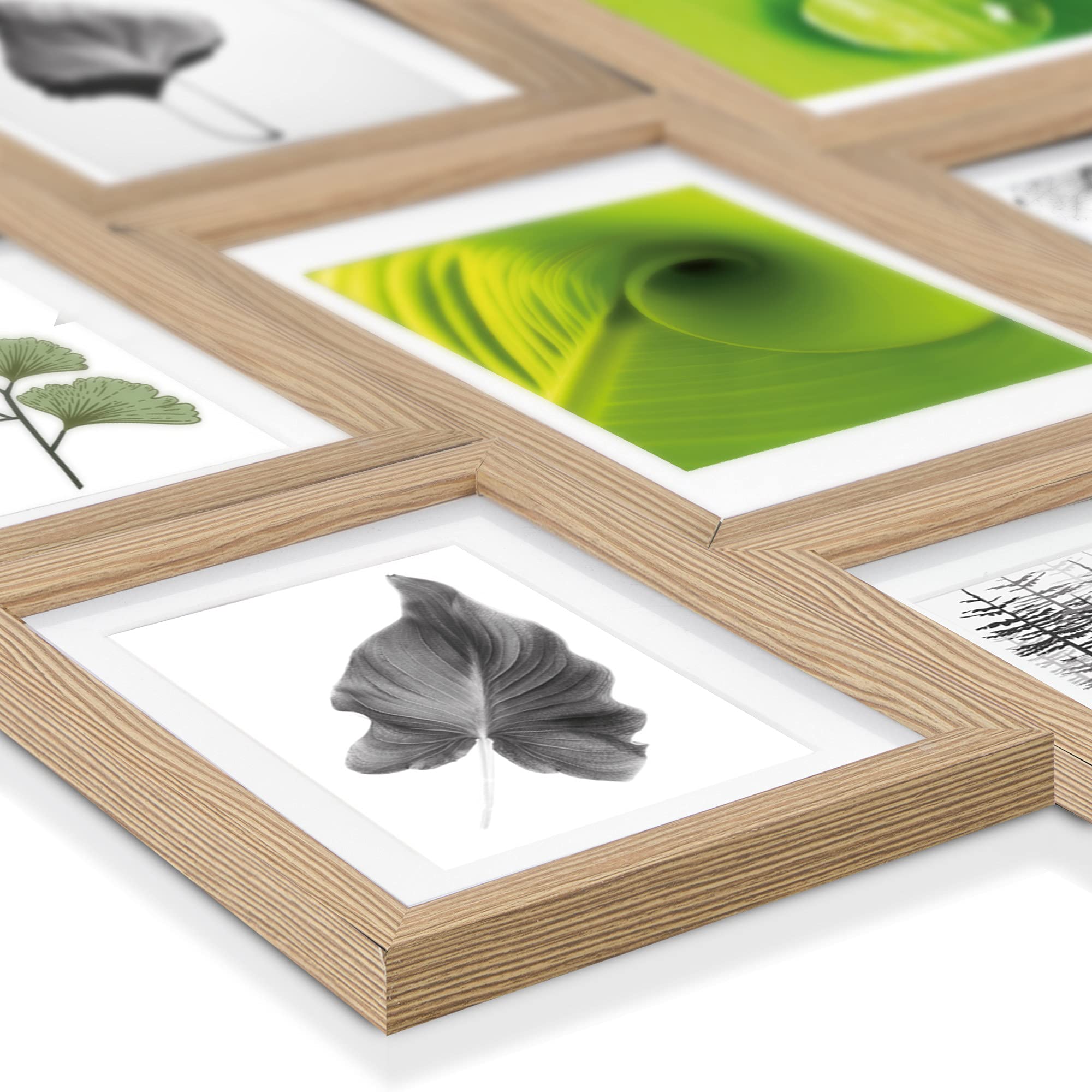 bomoe Juego de Marcos de Fotos 24 Piezas con Paspartú de Madera Cristal | 10x10,5x15cm 8x13x18cm 4x15x20cm 2x20x30cm roble cristal de plástico mural Decoración Marco pared collage Nature