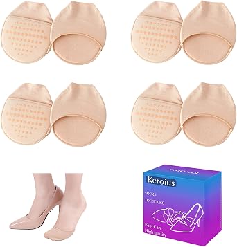 4Pairs Womens Toe Topper Liner Socks,Low Cut No Show Toeless Half Socks,Forefoot Cushion Pads for Flat,High Heels