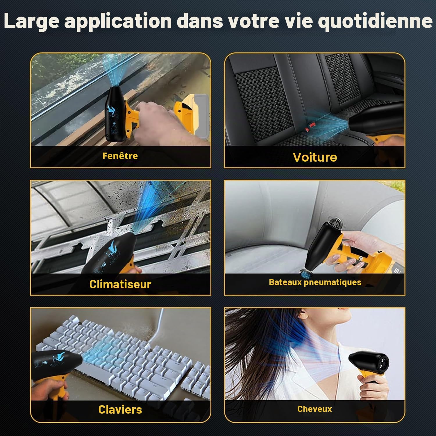 Souffleur à feuilles sans fil à 4 vitesses pour batterie Li-ion Dewalt 20 V, 130 000 tr/min, dépoussiéreur à air comprimé Super Mini Jet pour Dewalt pour ordinateur, voiture, clavier (sans batterie)