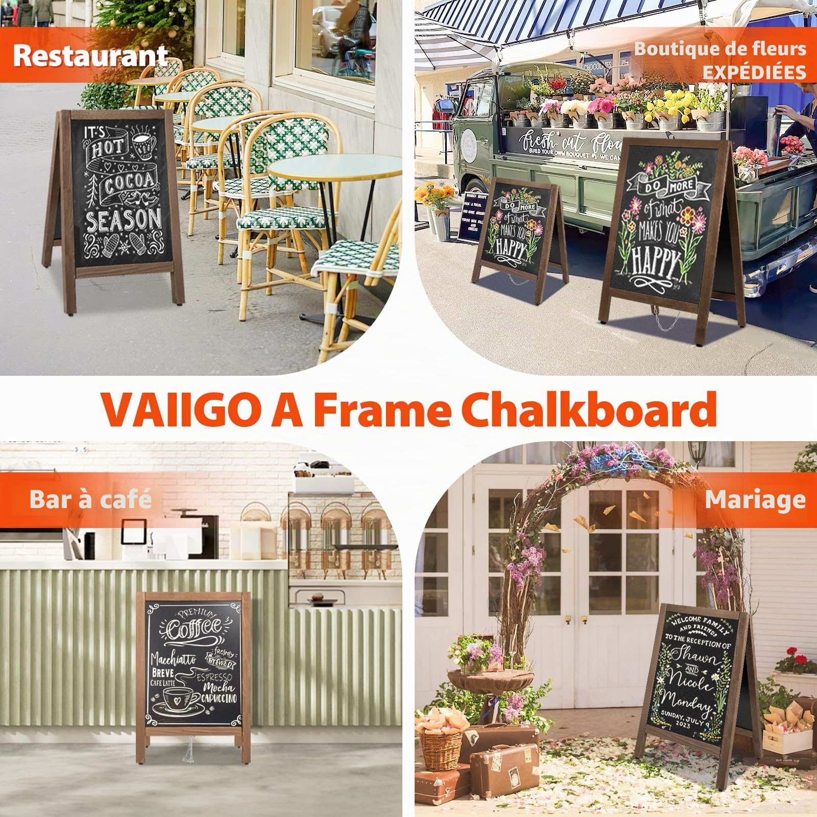 Chevalet Publicitaire Extérieur 105x45cm Tableau Noir Magnétique Double Face Grand Panneau, Tableau à Craie Stop Trottoir, Chevalet Bois Pour Pour Menu Sandwich Restaurant, Bar, Fête, Commerce