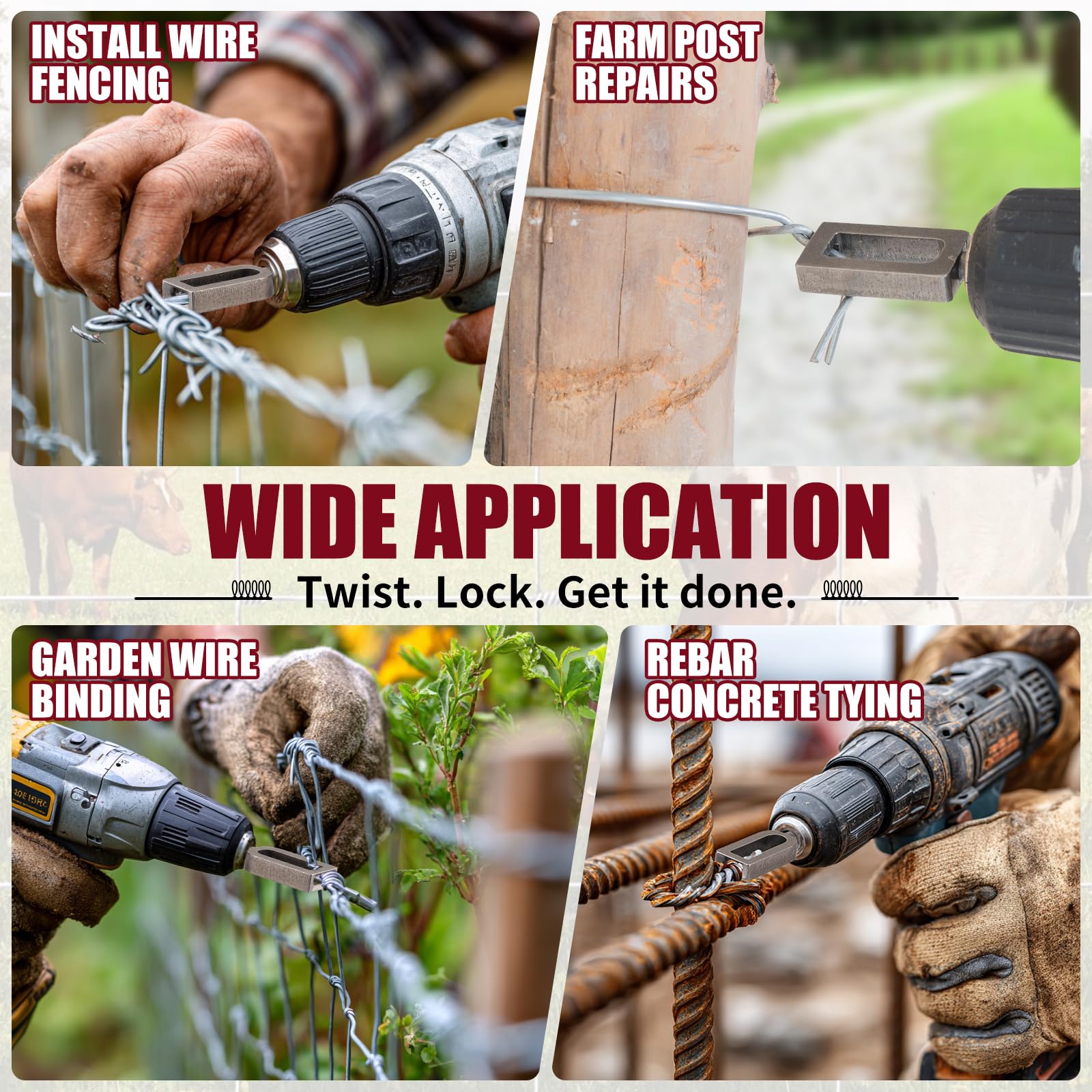 Wire Twister Tool for Drill, Heavy Duty Wire Twisting Tool with 1/4" Hex Shank - Professional Wire Knotter for Fencing, Rebar Tying, Construction, Greenhouse Setup (#9+#11) — Amazon image 2