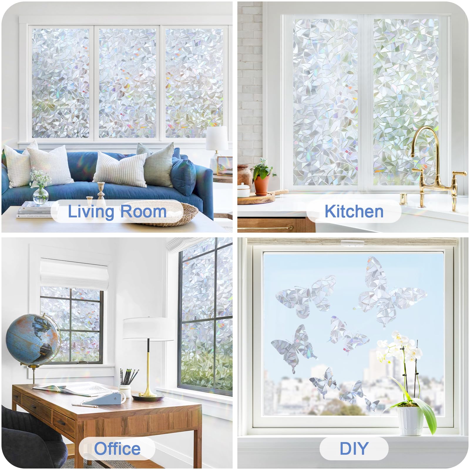 Haton Window Privacy Film, Static Cling Rainbow Window Film Decorative Stained Glass Window