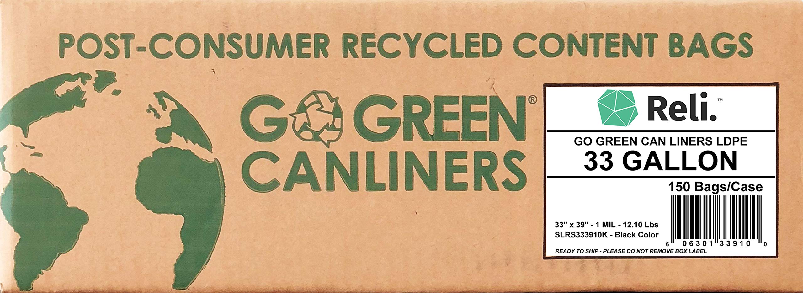 Reli. EcoFriendly 33 Gallon Trash Bags (150 Count Black) Recyclable