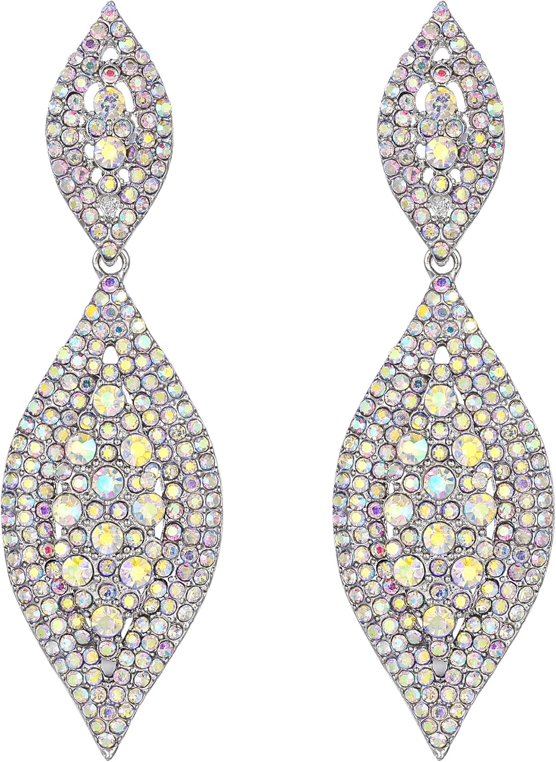 Flyonce Women's Rhinestone Crystal Wedding Bridal 2 Leaf Drop Dangle Chandelier Earrings