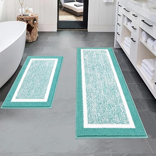 Miniatura 57 de Pauwer Juego de baño, alfombras de baño antideslizantes, alfombras de ducha absorbentes para suelo de baño, bañera y ducha, color azul aguamarina