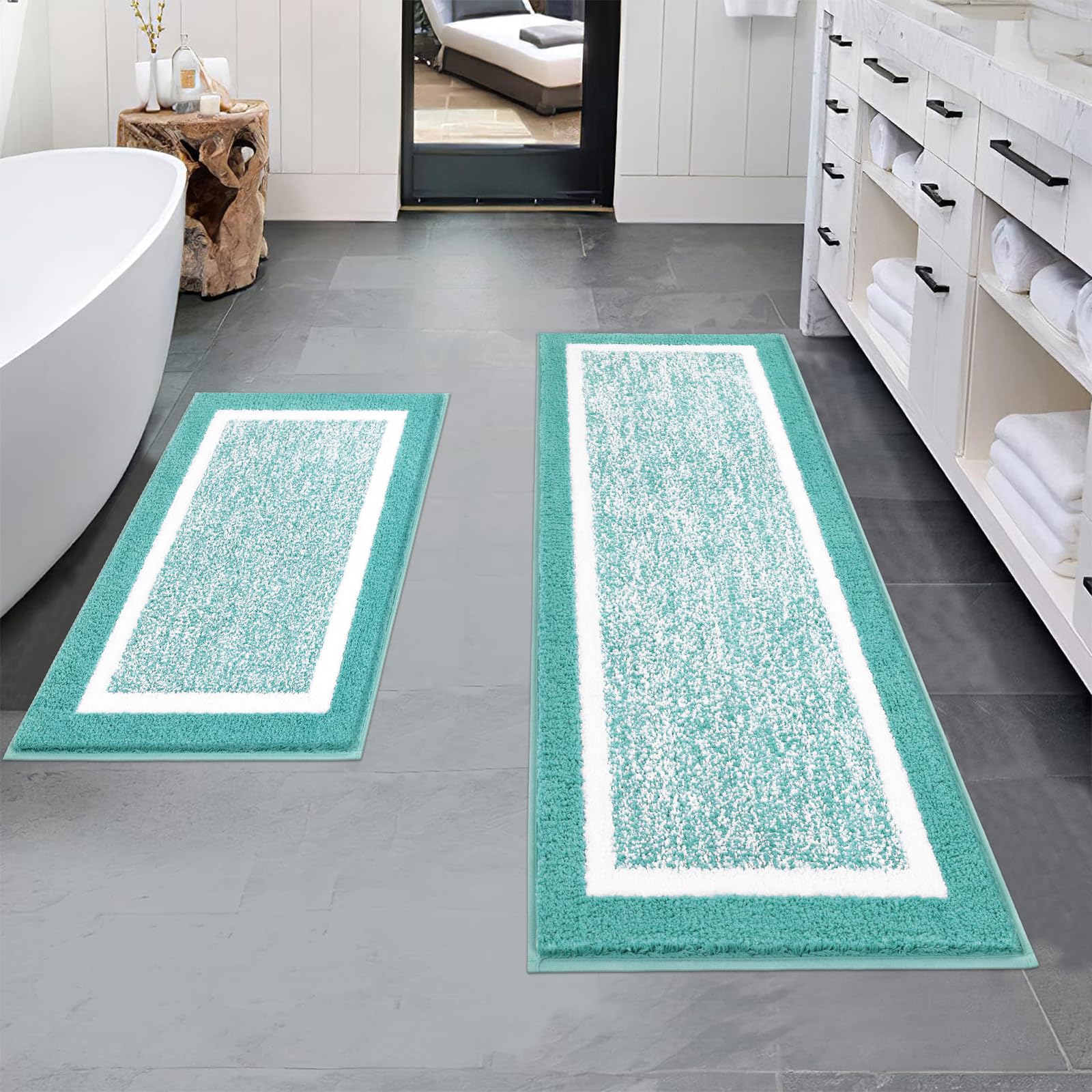 Tapis de baignoire bleu sarcelle de qualité supérieure, lot de 2 Pauwer