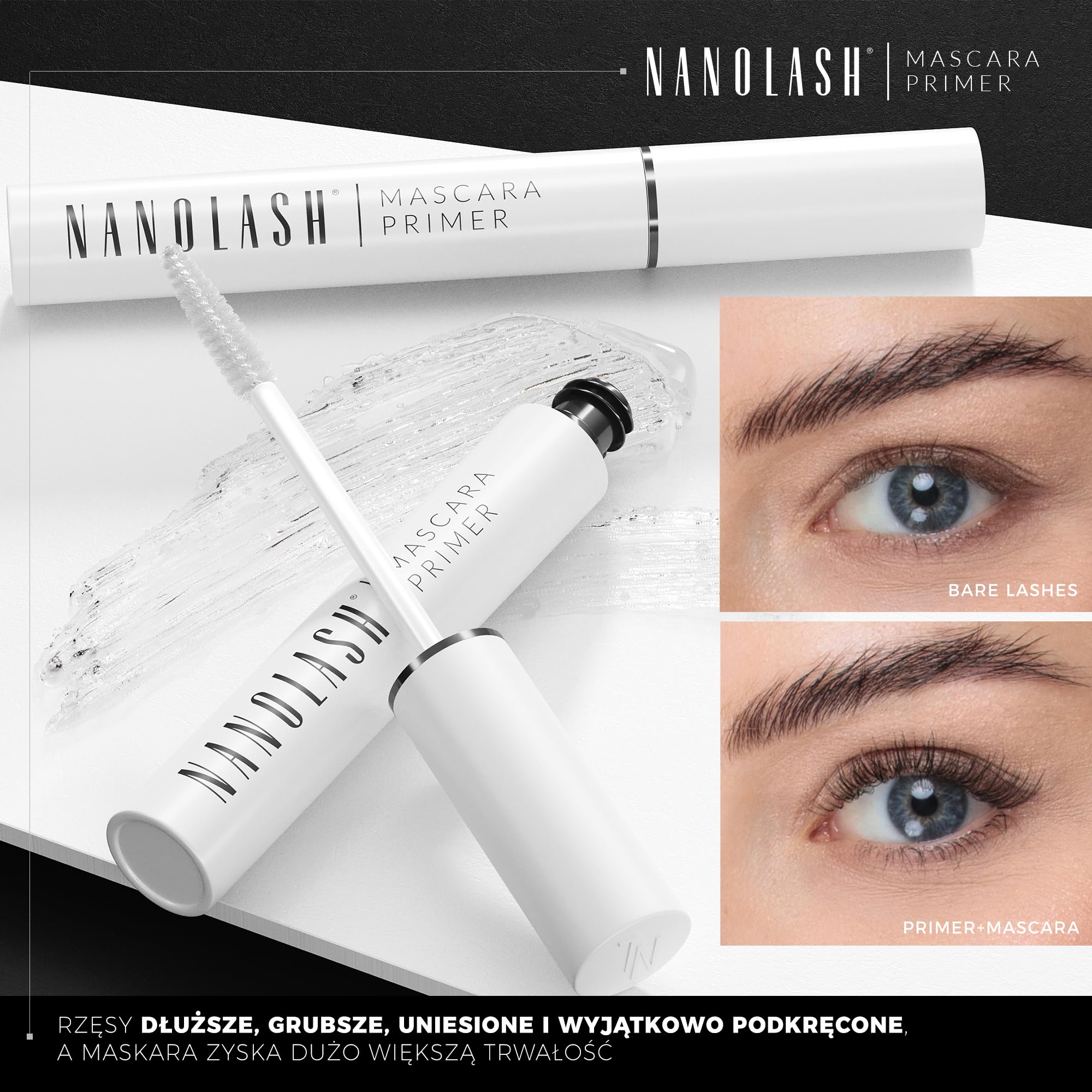 Nanolash 10 ml - podtusz do rzęs, zwiększa objętość, odżywiające rzęsy, transparentne