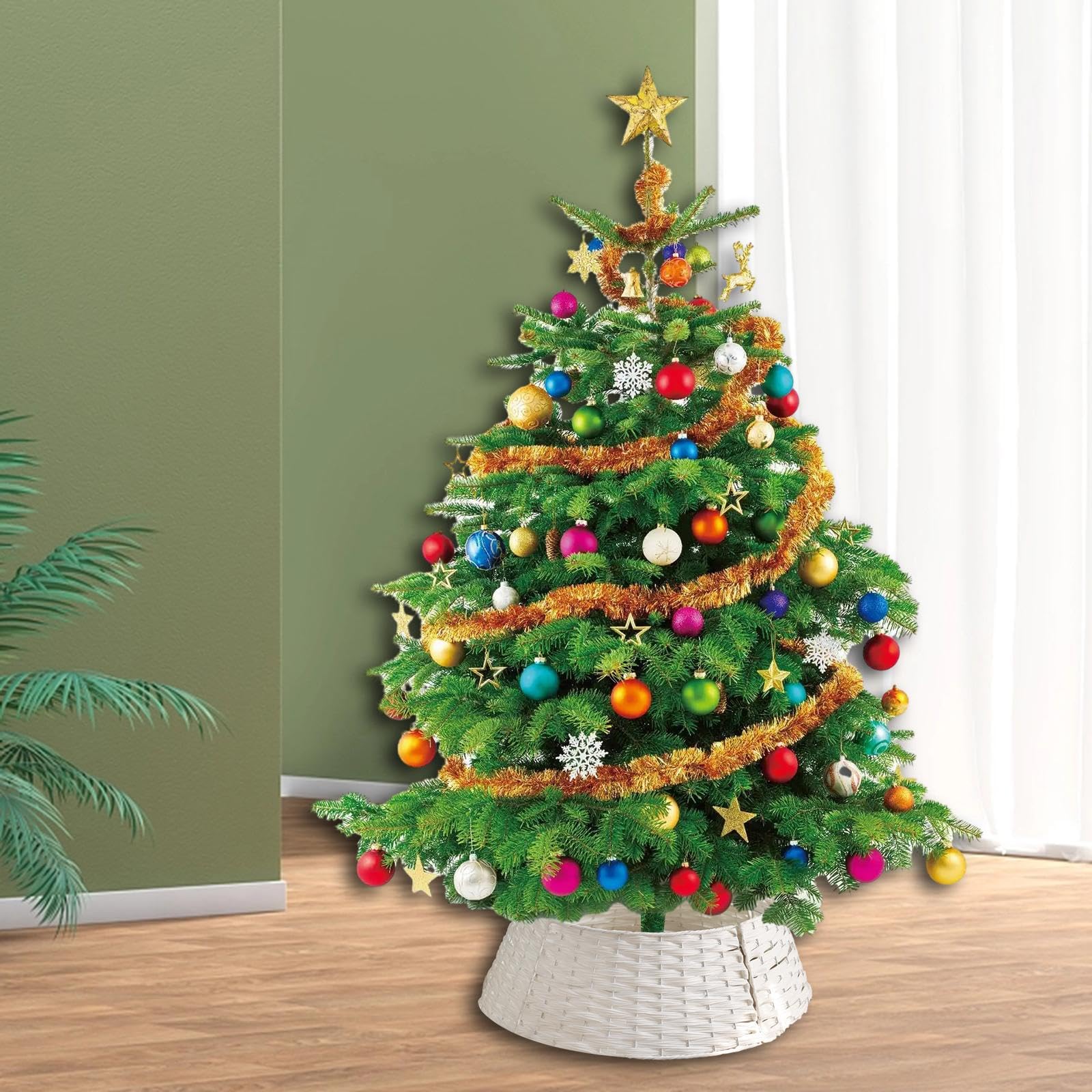 1 Ensemble Jupe Sapin Noël Ornement Jupe Base Tablier Décoration Anneau Pied Sapin Support Matière Lavable Démontable Adapté pour Intérieur Commerce E, Petit Blanc