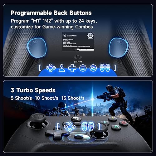 Miniatura 8 de AceGamer Pluto 2.4G Wireless Bluetooth Controller for PCSwitchSwitch 2iOSAndroidSteam,TMR Joysticks,Hall Effect Triggers,4-Motors Vibration,1000Hz