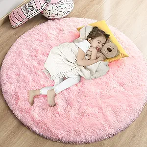Gifeas Pink Round Rug for Girls Bedroom, Fluffy Circle 4'X4' , Kids, Shaggy Circular Rug for Baby Nursery Dorm, Upgrade Fuzzy Plush Rug for Living room, Cute Room Decor for Teens