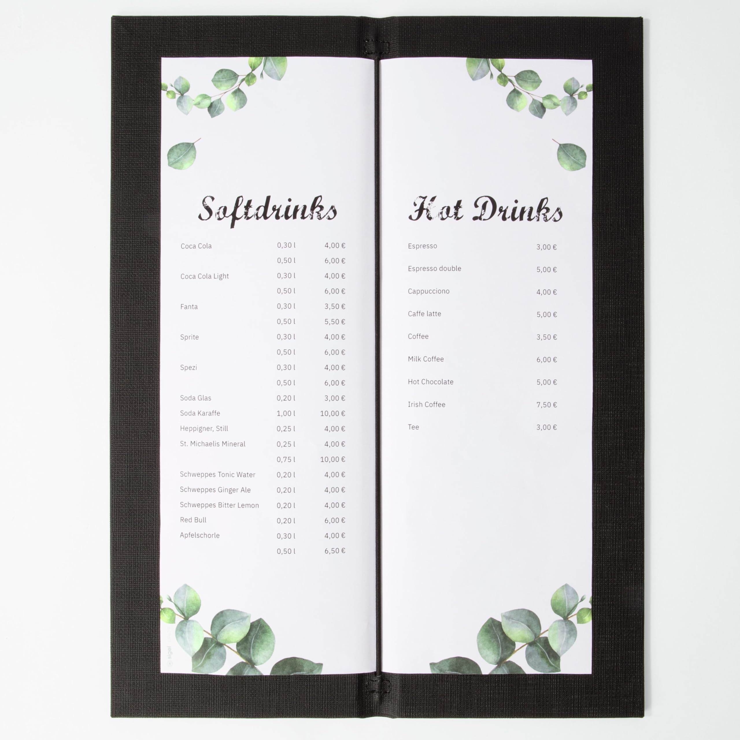 SIGEL GM100 Beverage Folder - 1 piece - incl. 2 Double Clear Pockets for 8 Pages - Rubber Binding - 1/2 A4 - Black - Pack of 5 - Image 3