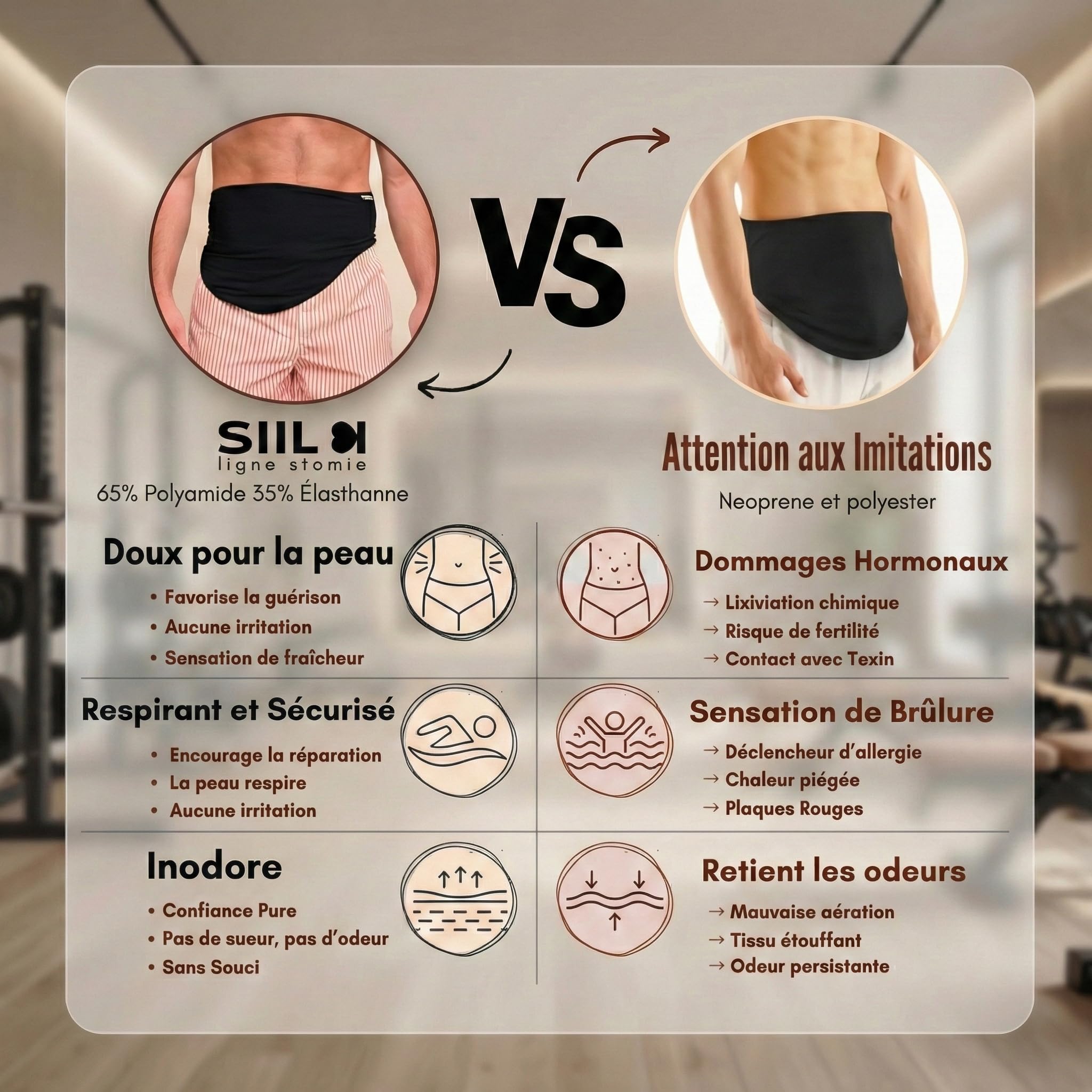 SIIL Ceinture de Stomie Homme & Femme - Poche de Stomie Discrète pour Sport et Natation - Fermeture Améliorée (Zip & Velcro) - Fabriqué en UE