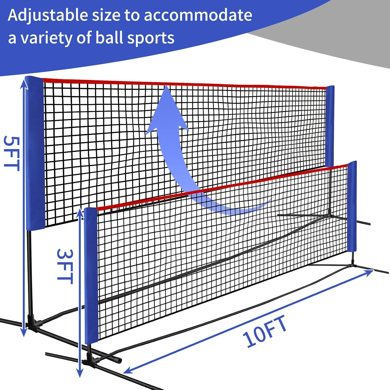 Badminton Net - Height Adjustable Portable Pickleball & Volleyball Net - 10 FT Wide Foldable Soccer Tennis Net with Poles for Kids Backyard Games Indoor Outdoor Use