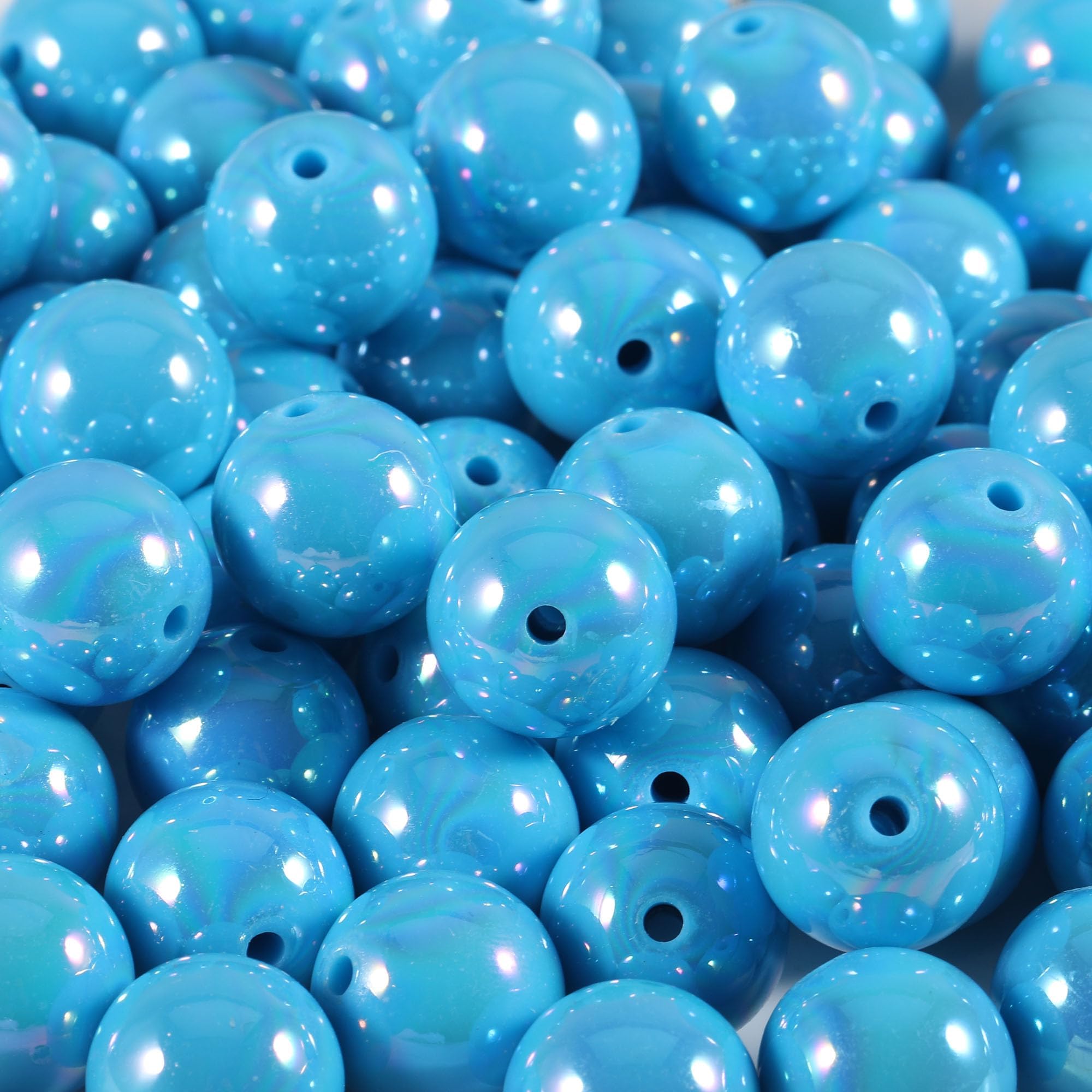 120Pcs 16mm Acrylic Beads AB Color Blue Round Bead for DIY Bracelets Necklace Keychain Phone Chain (AB Blue)