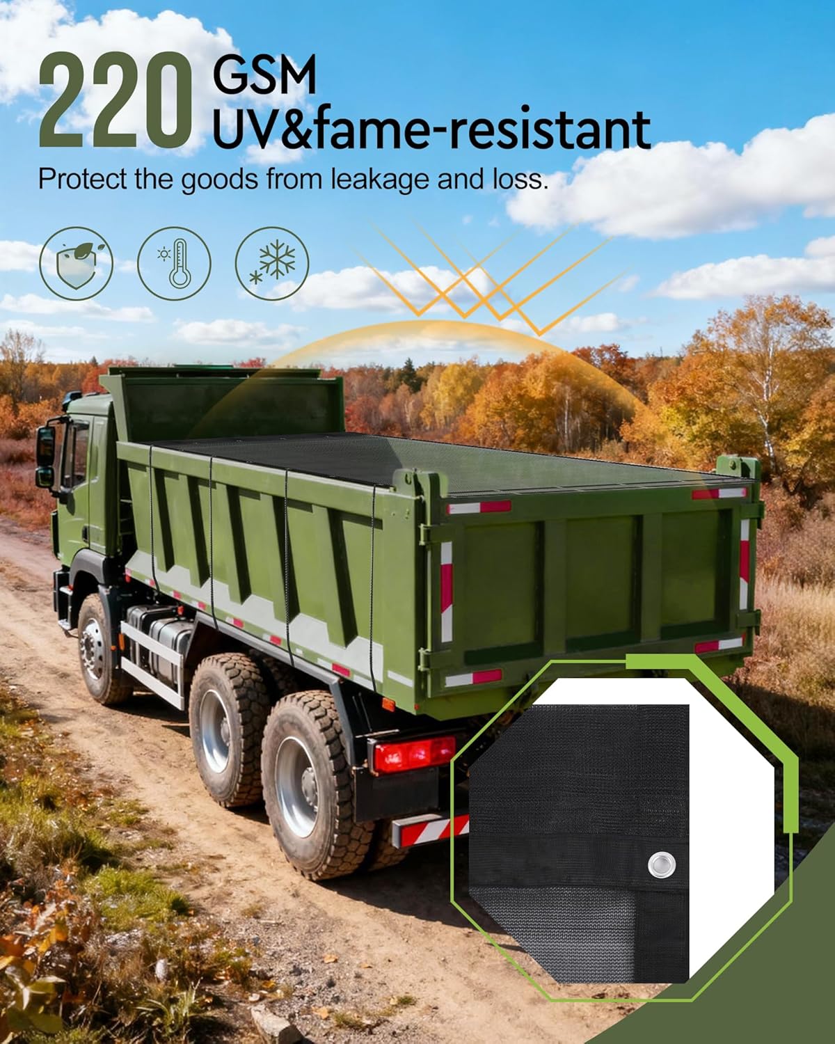 Heavy Duty 6' x 8' Dump Trailer Tarp by FoundGo Mesh Tarp with Grommets, Air-Flow System, 4 Elastic Cords & 2 Pockets for Truck Bed Cover Replacement