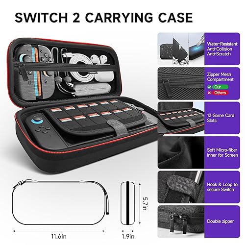 Miniatura 3 de AceGamer Pro Controllers Accessories Bundle for Nintendo Switch 2 17-in-1: Carrying Case, Screen Protector, Dockable Console Protective Cover Shell