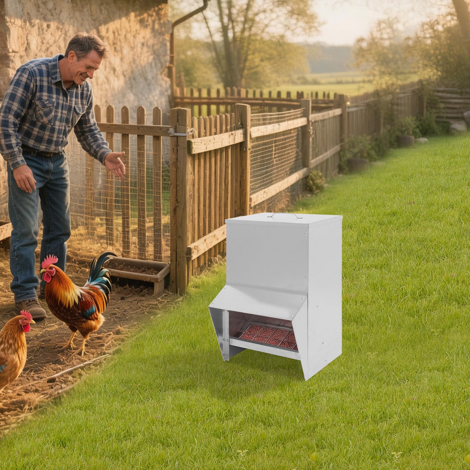 Alimentador de aves de corral de 25 L, 35 x 26 x 54,5 cm, comedero automático para pollos, gansos y patos