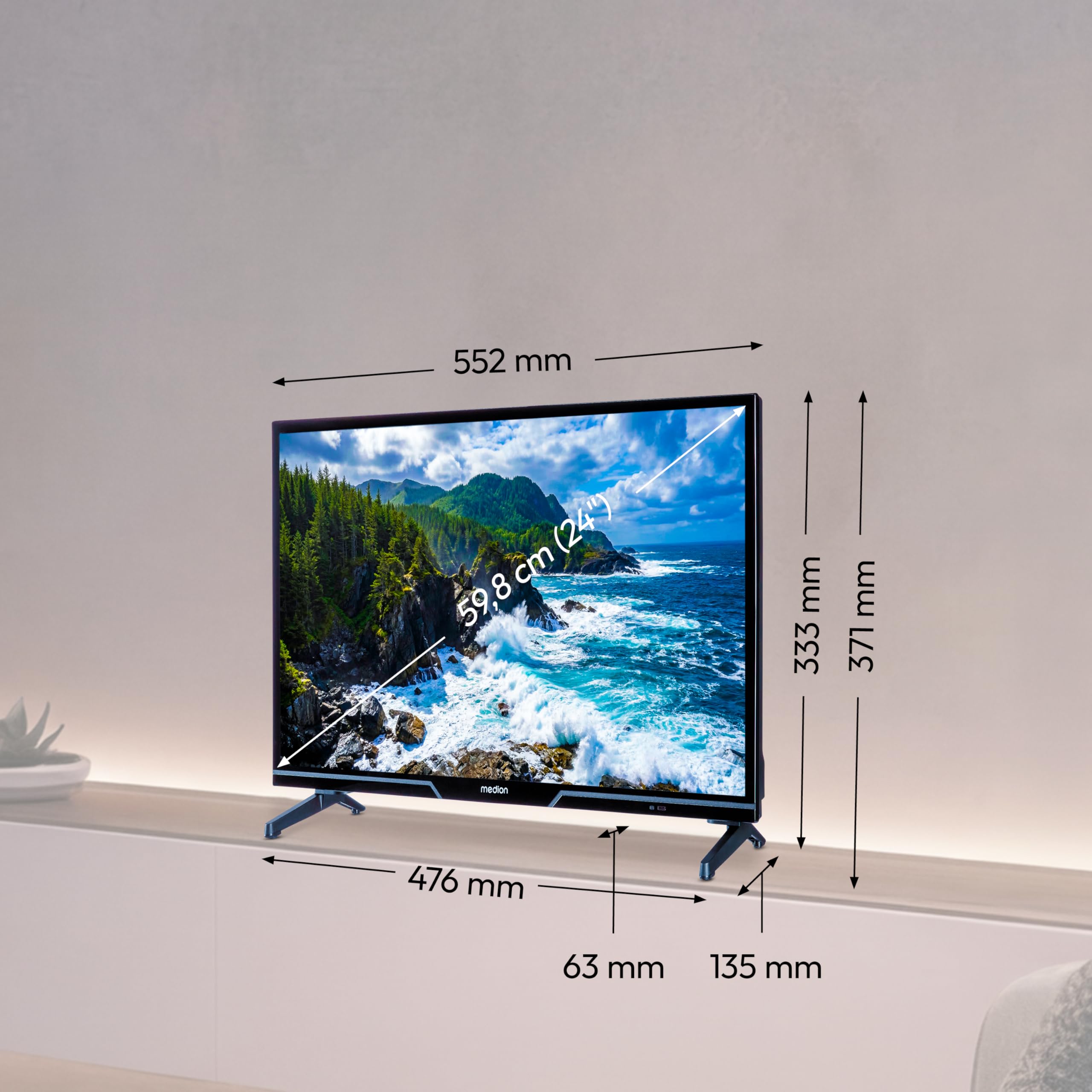 MEDION TV 24 pollici (59,8 cm) HD Smart TV (Android TV, DVB-T2 HD, DVB-C, DVB-S2, HEVC, HDR, Prime Video, PVR, Bluetooth, MD 824100)