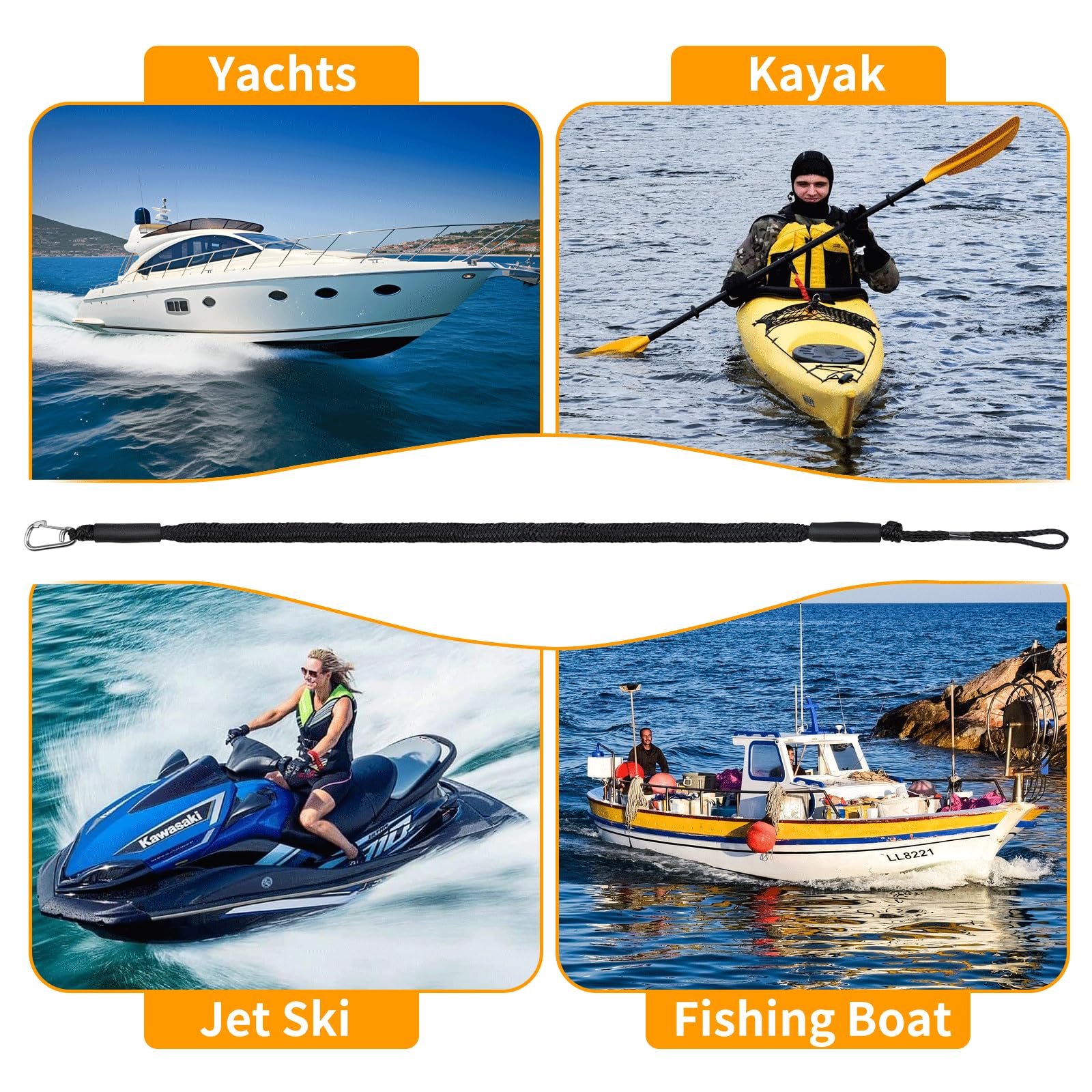 EFUTURETIME 2 x Cime e Cavi per Imbarcazioni 10cm (4FT), Bungee Dock Line con Gancio, Cima da Ormeggio, Cavi per Ormeggio per Barche, Moto d'Acqua, Kayak, Pontone, Canoa