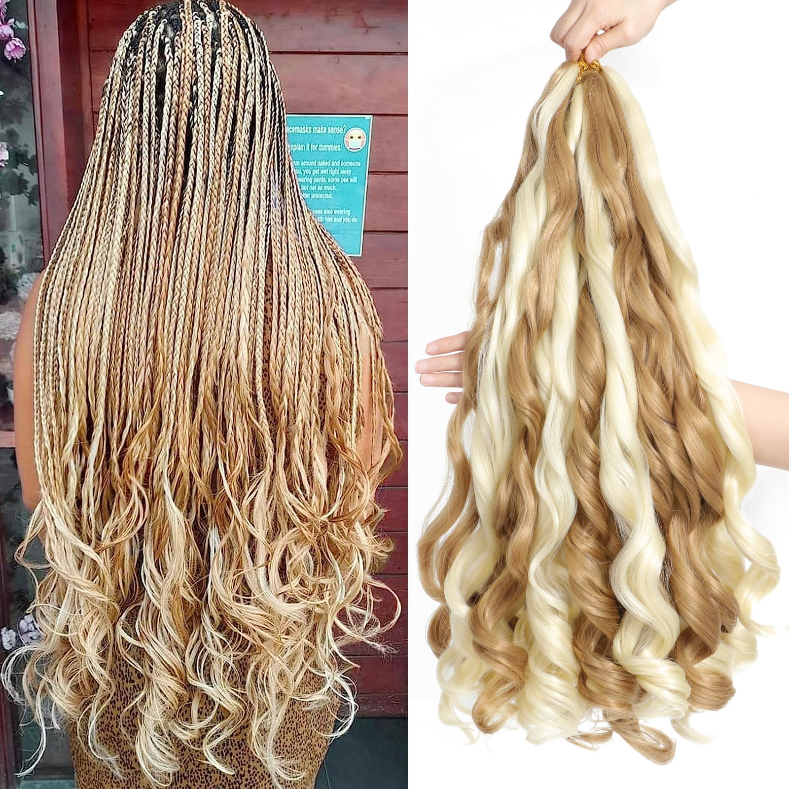 ZIYANGBABA French Curl Braiding Hair 22 Inch 8 Packs Curly Braiding Hair Pre Stretched Crochet Braids Curl Braiding hair extensions for braiding (27P613