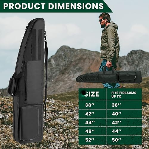 Miniatura 2 de Funda suave para rifle de doble escopeta de 38, 42, 44, 46, 52 pulgadas, bolsa larga para pistola con mango acolchado, cremallera ajustable con