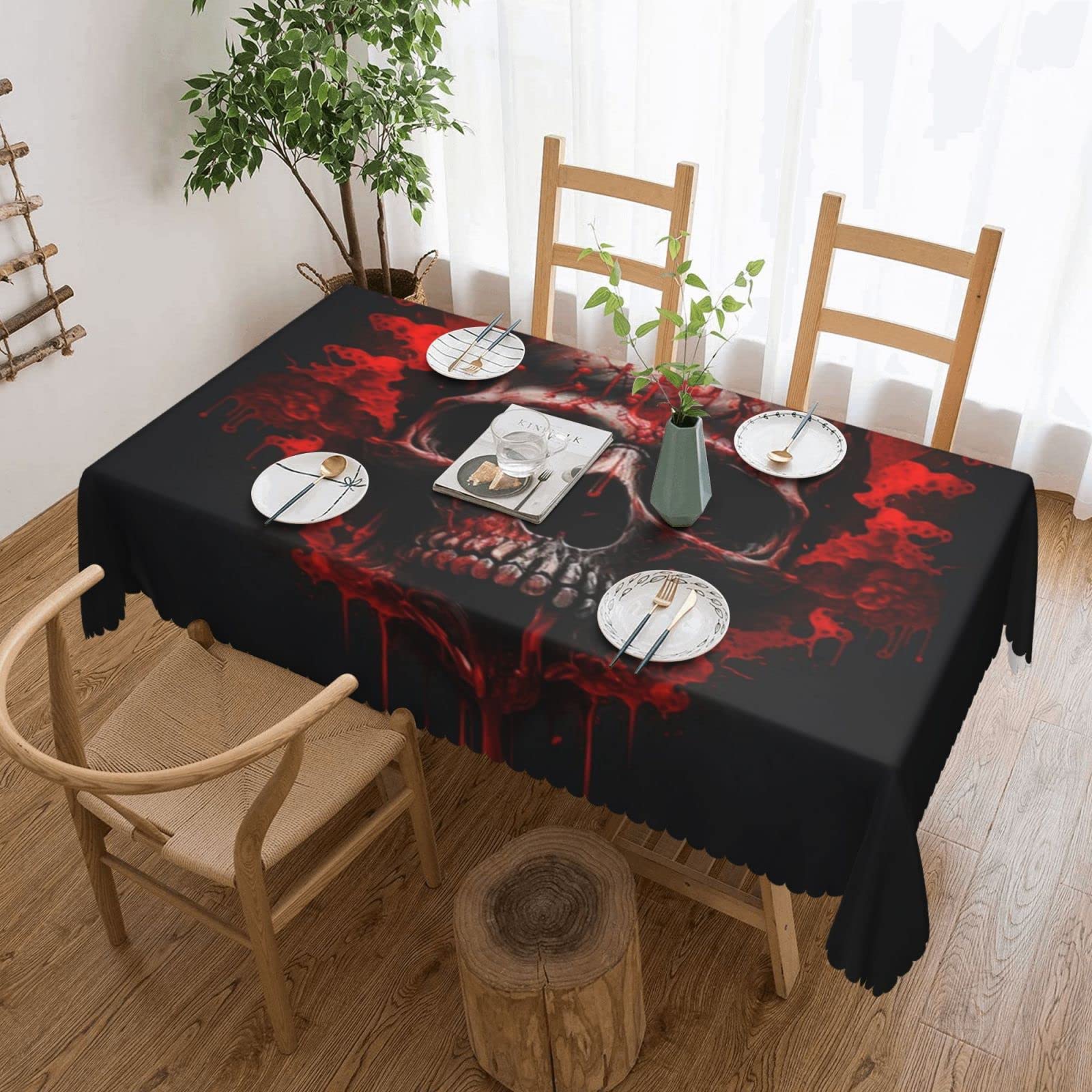 Auda Skull Tablecloth Fade Resistant Rectangular Tablecloth Decoration, Tablecloth for Wedding Reception Restaurant Indoor/Outdoor Table Decoration